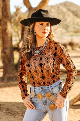 Camel Aztec Velvet Mesh By L&B