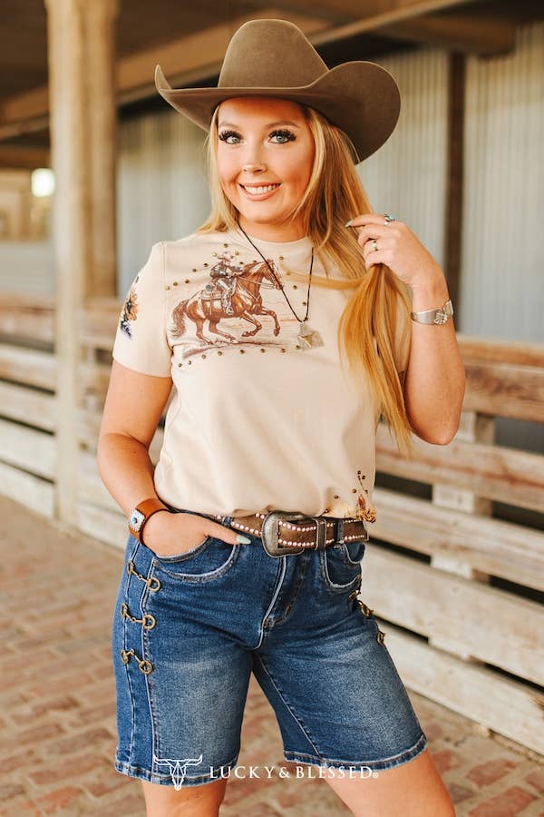Snaffle Bit Buckle Detail Jean Shorts (9in) By L&B