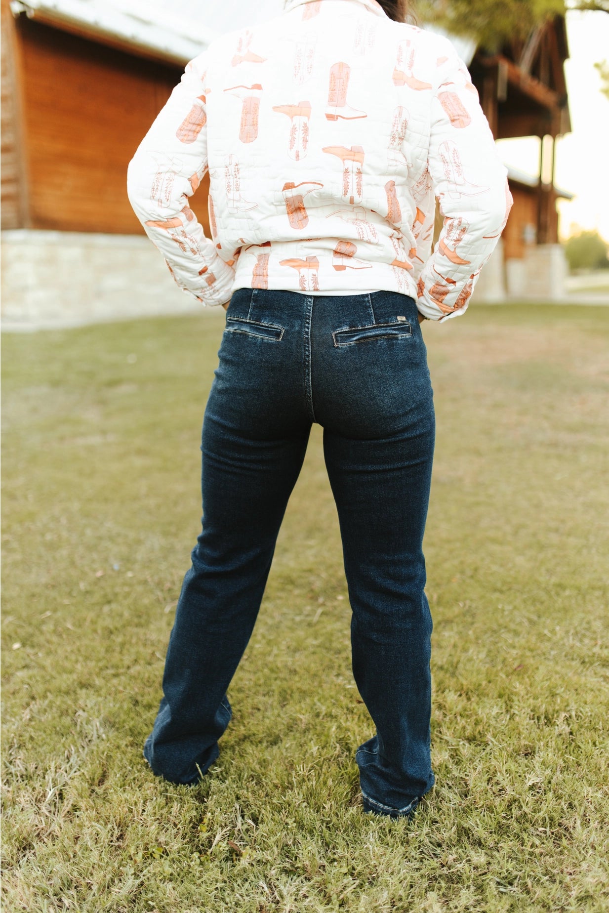 Dark Wash High Rise Western Yoke Trouser Jeans By L&B