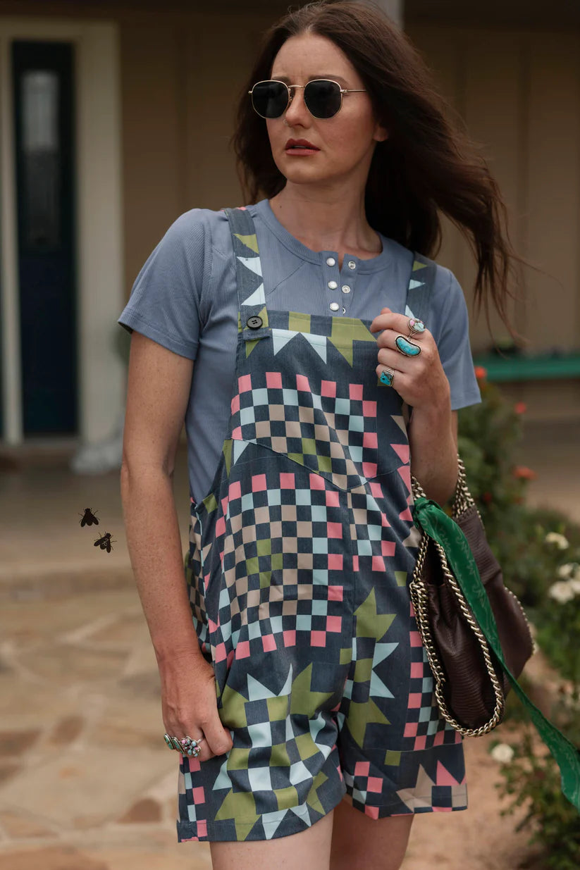 Ranchhouse Stitch Bluegreen Overalls Short By 2Fly