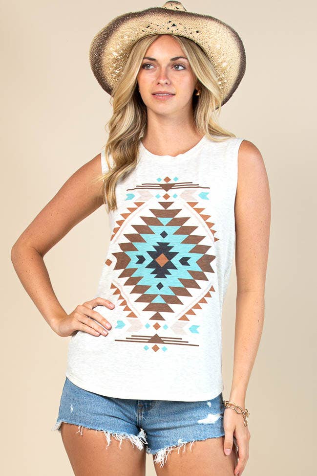 Barb Aztec Graphic Sleeveless Top