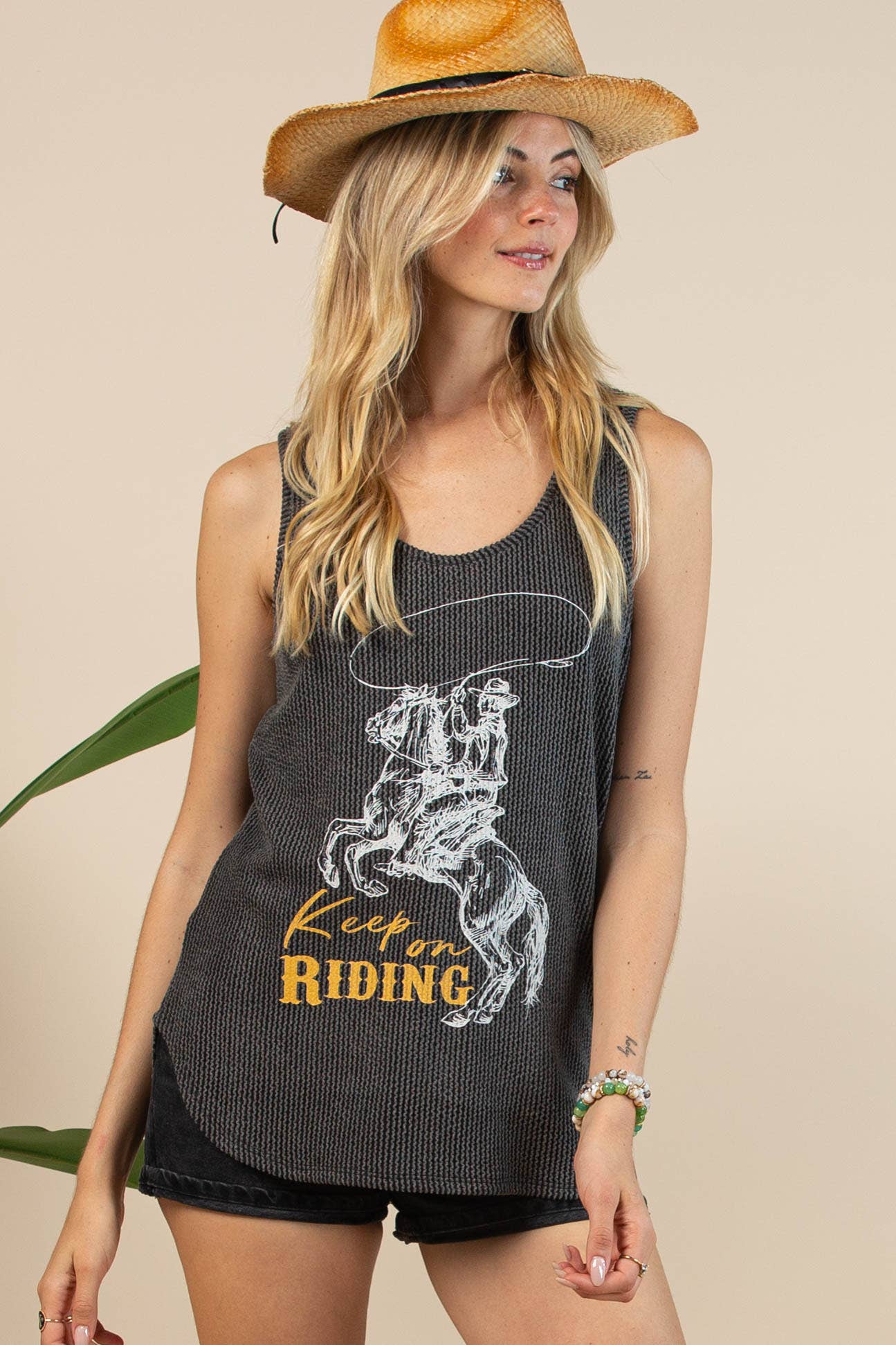 Thelma Western Keep On riding Graphic Rib Top