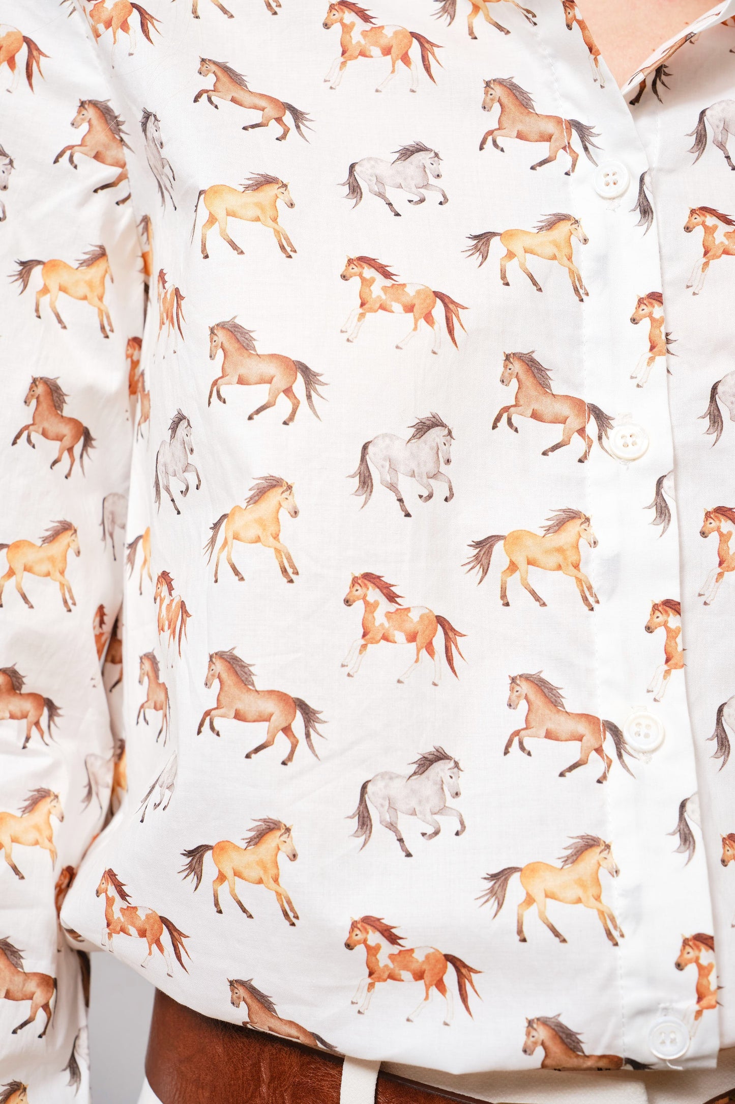 Cotton Poplin Horse Button Up Shirt