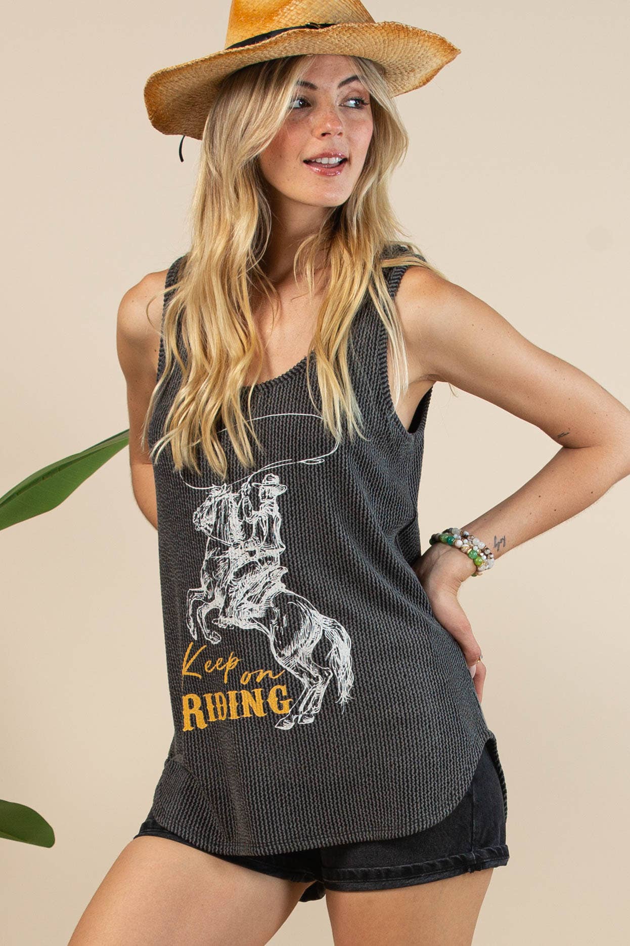 Thelma Western Keep On riding Graphic Rib Top