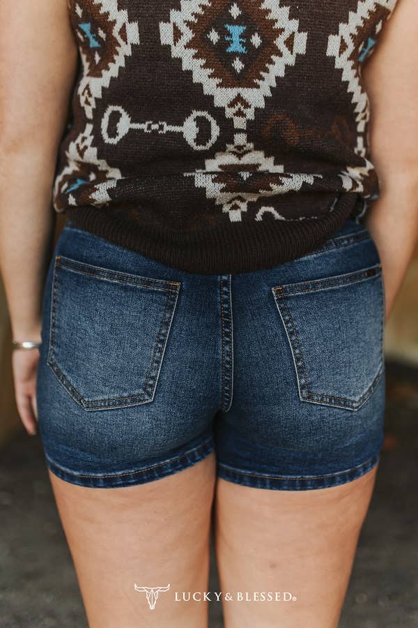 Stone Wash Mid Rise Stretch Denim Shorts (5in)