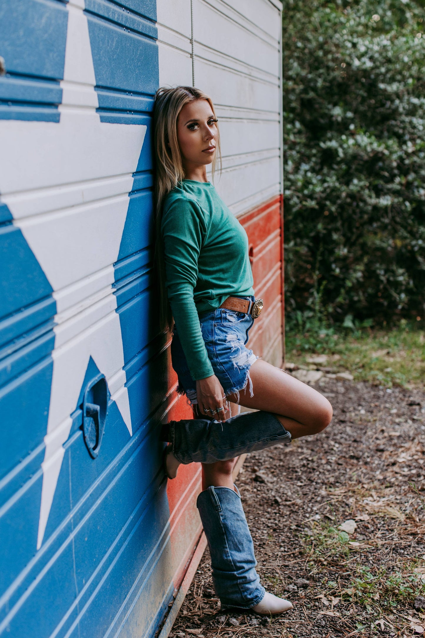Acid Washed Ribbed Mock Top - Olive