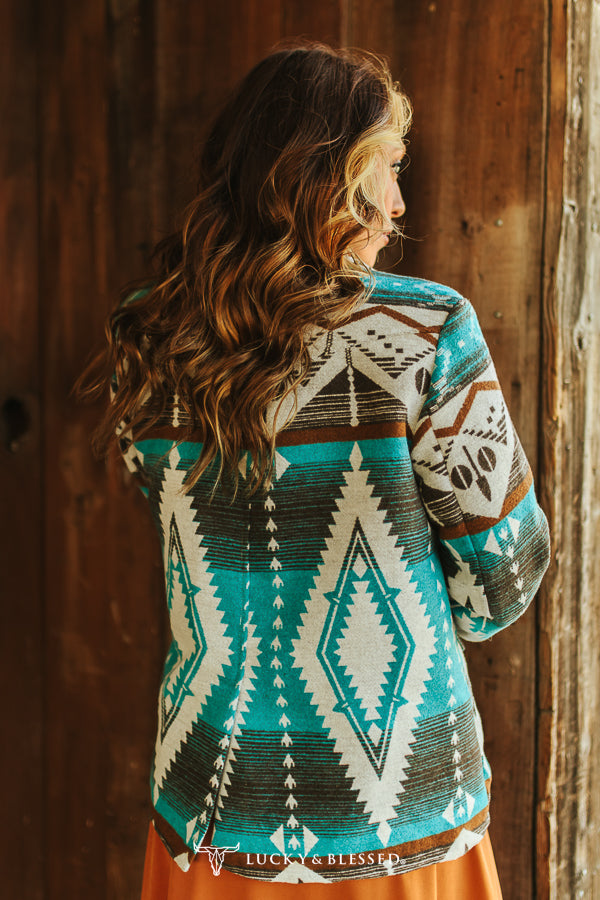 Turquoise Blue Aztec Blazer By L&B