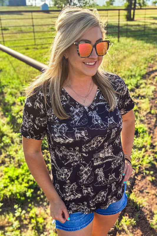 Rodeo Road V Neck Top By Sterling Kreek