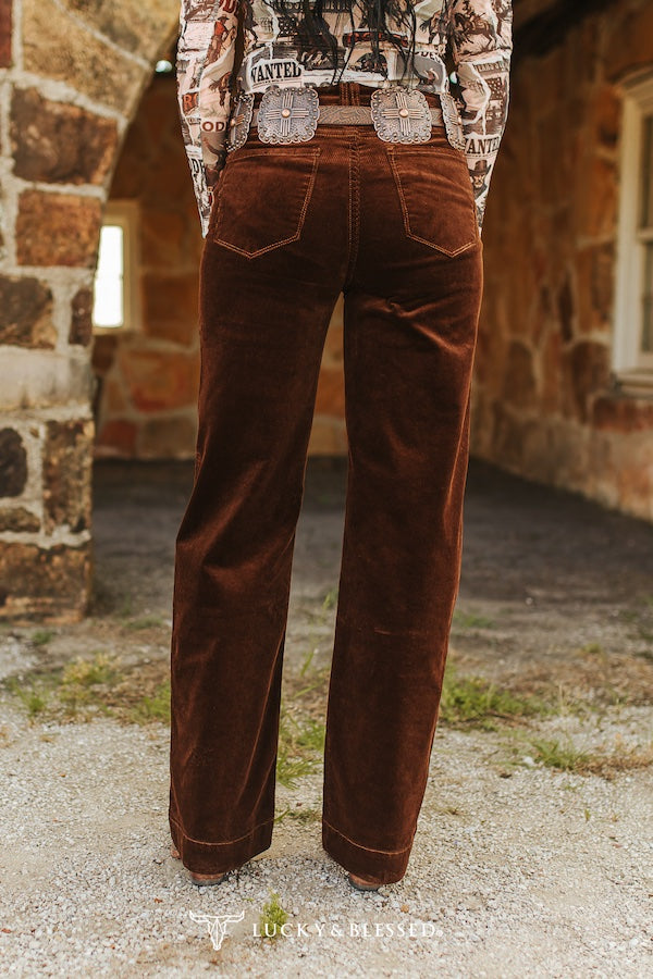 Brown Corduroy Mid Rise Stretch Jeans By L&B