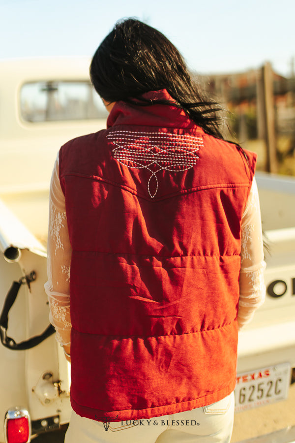 Wine Puffer Boot Stitch Vest By L&B