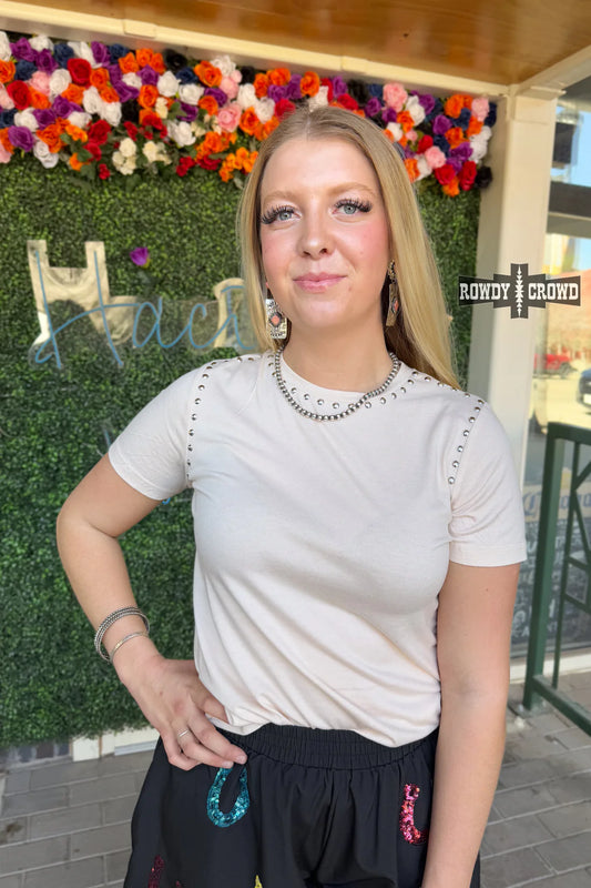 Starry Stud Cream Tee By Rowdy Crowd