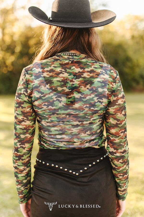 Camouflage Long Sleeve Mesh Top By L&B