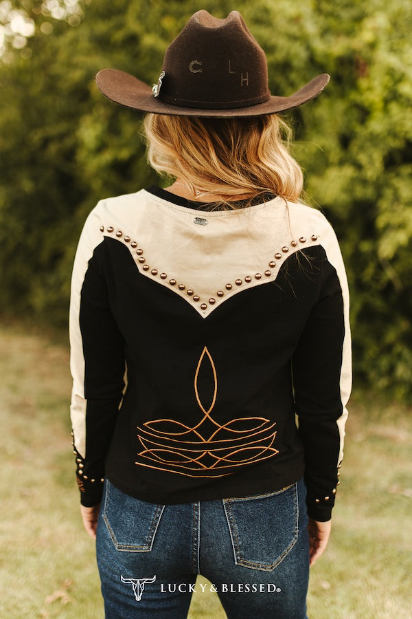 Black Western Beige Contrast Top By L&B