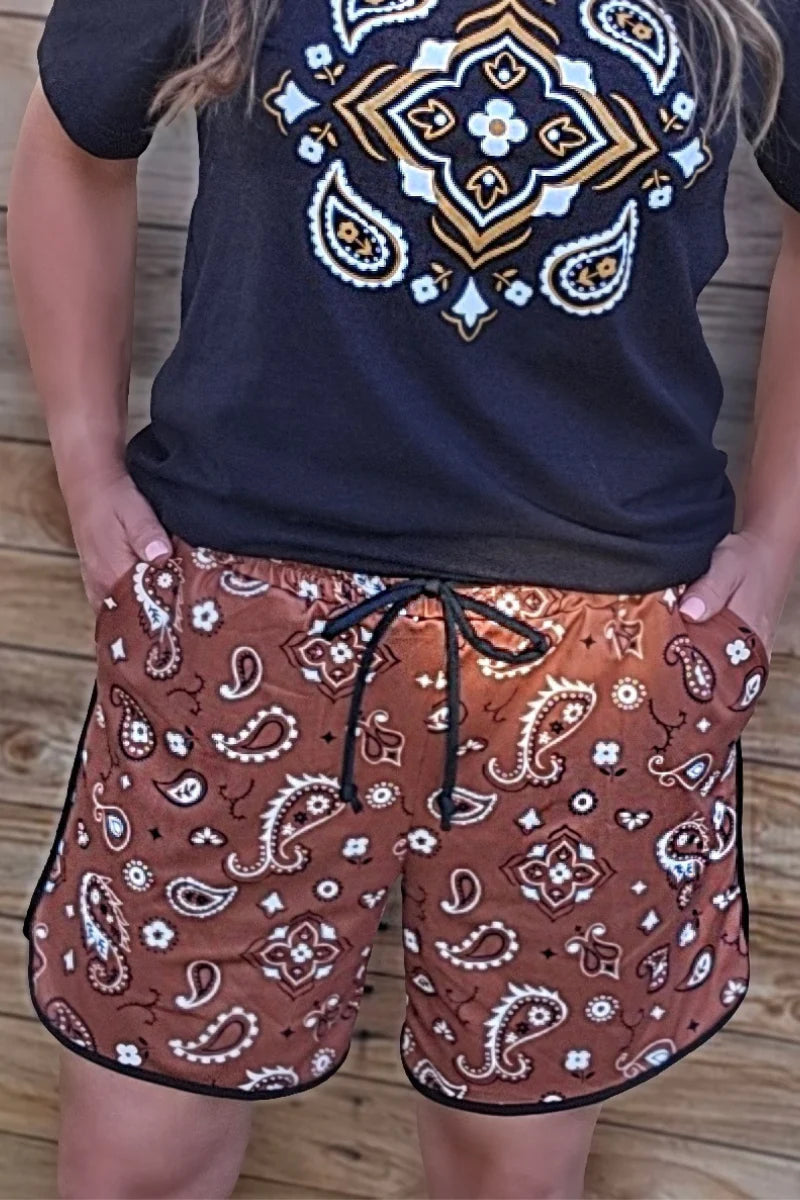 Bandana Babe Brown Shorts- LONG By Sterling Kreek