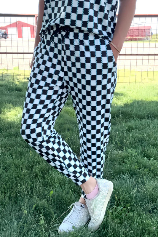 Checked In Turquoise Joggers By Sterling Kreek