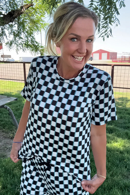 Checked In Turquoise Top By Sterling Kreek