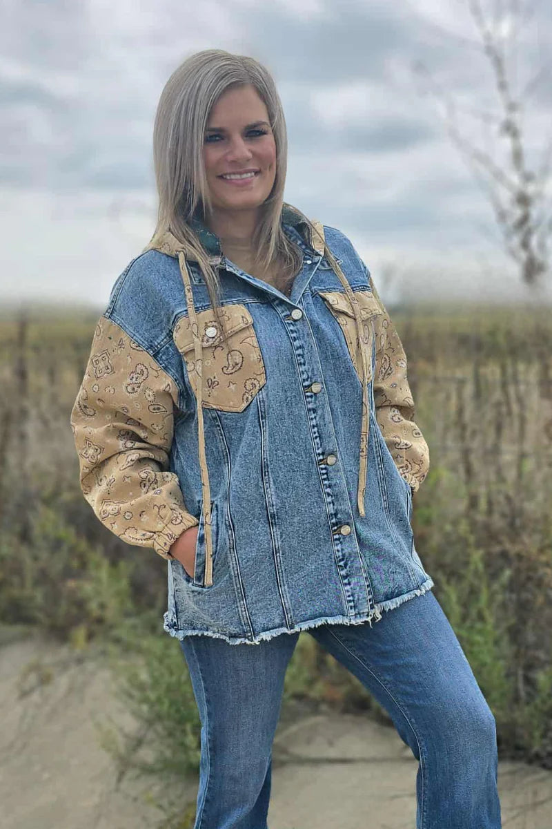 Bandana Country Denim Shacket By Sterling Kreek