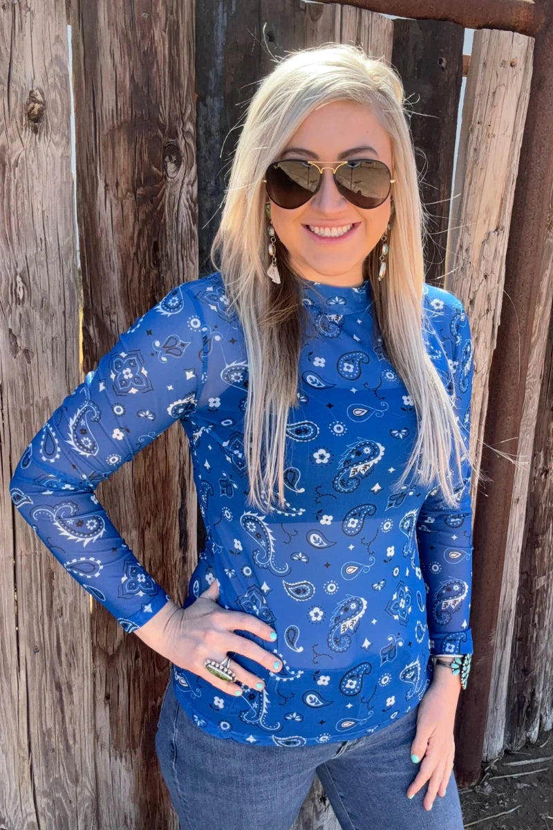 Bandana Babe Mesh Top Blue By Sterling Kreek