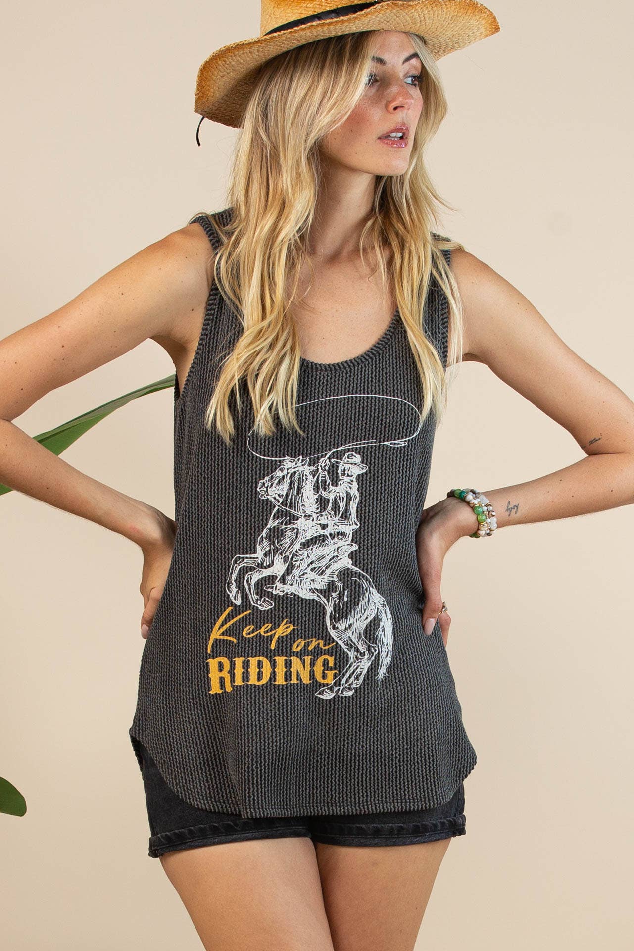 Thelma Western Keep On riding Graphic Rib Top