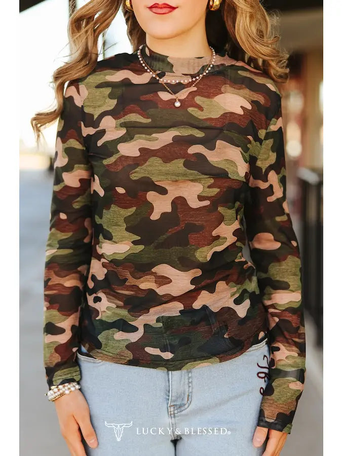 Camo L/S Mesh Top By L&B