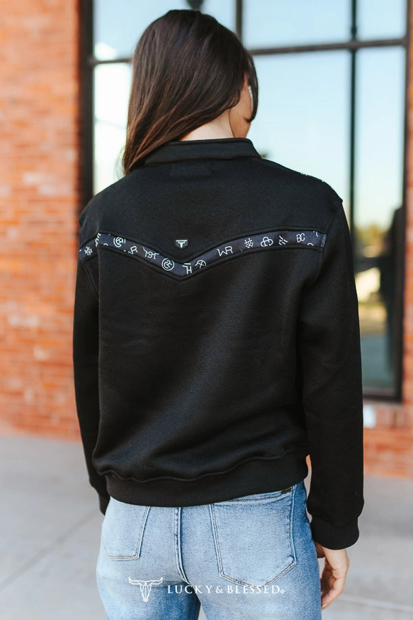 Black Branded Quarter Zip Sweatshirt By L&B