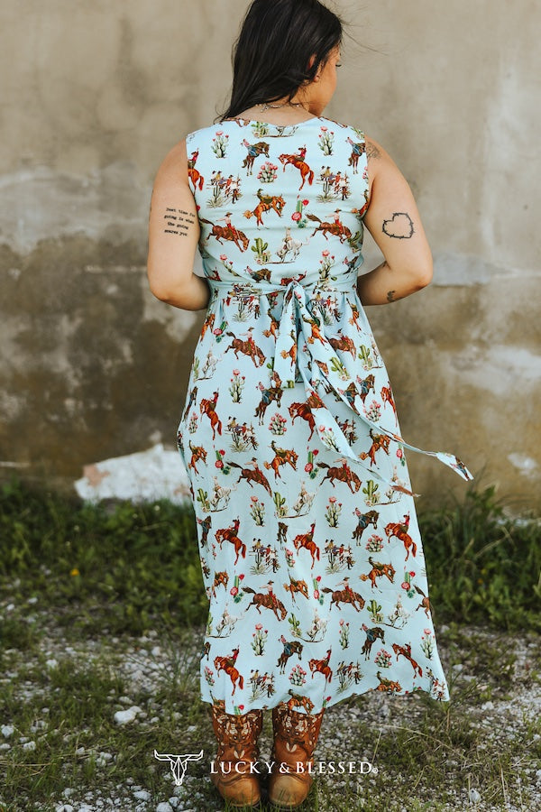 Light Blue Western Pearl Snap Sleeveless Dress By L&B