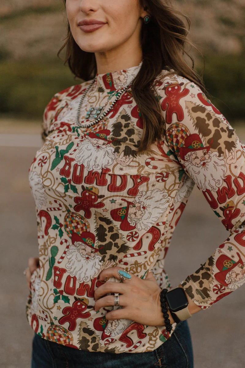 Howdy Santa Mesh Top By Sterling Kreek