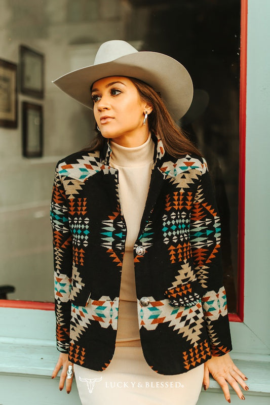 Black Aztec  Blazer By L&B