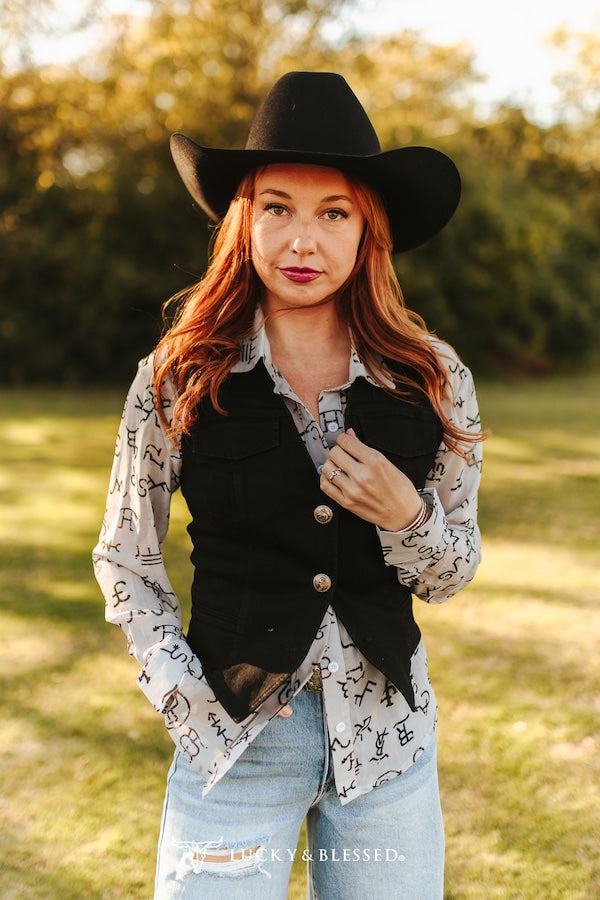 Black Western Button Down Vest By L&B