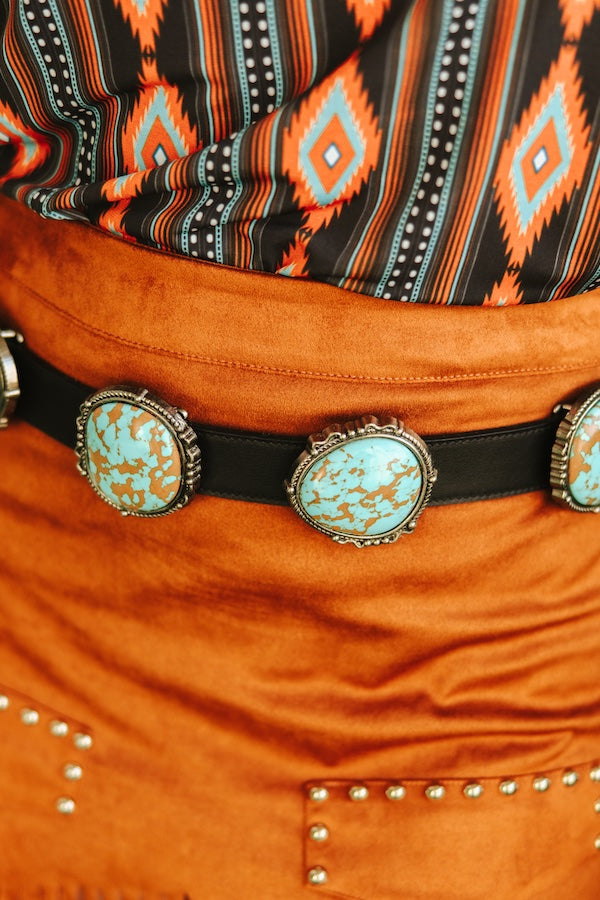 Black Leather Turquoise Stone Concho Belt By L&B