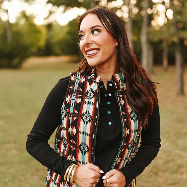 Black Multi Aztec Quilted Vest By L&B
