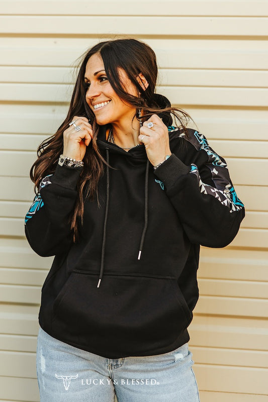 Black Turq Aztec Hoodie By L&B
