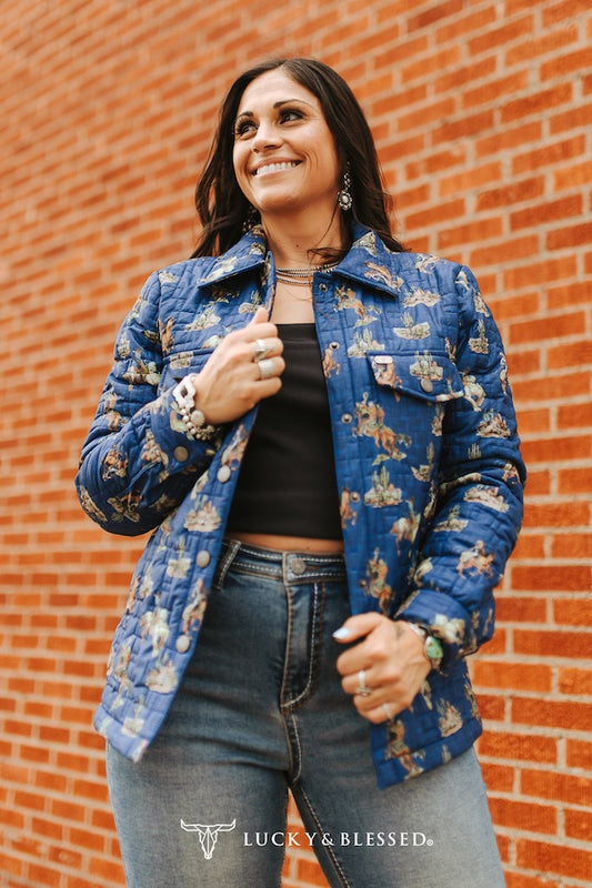 Blue Western CowboyQuilted Jacket By L&B