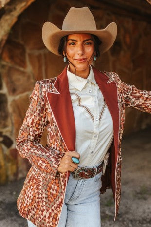 Brown Aztec Ivory Piping Blazer By L&B