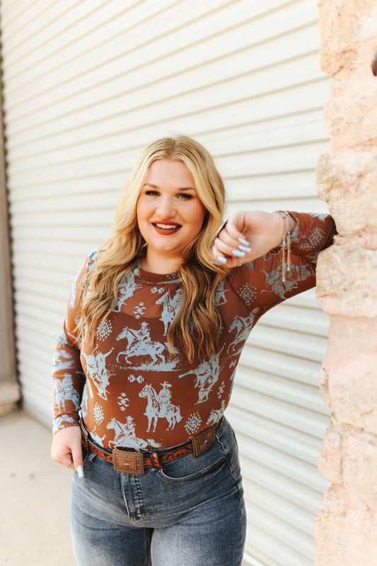 Brown Light Blue Western Mesh By L&B