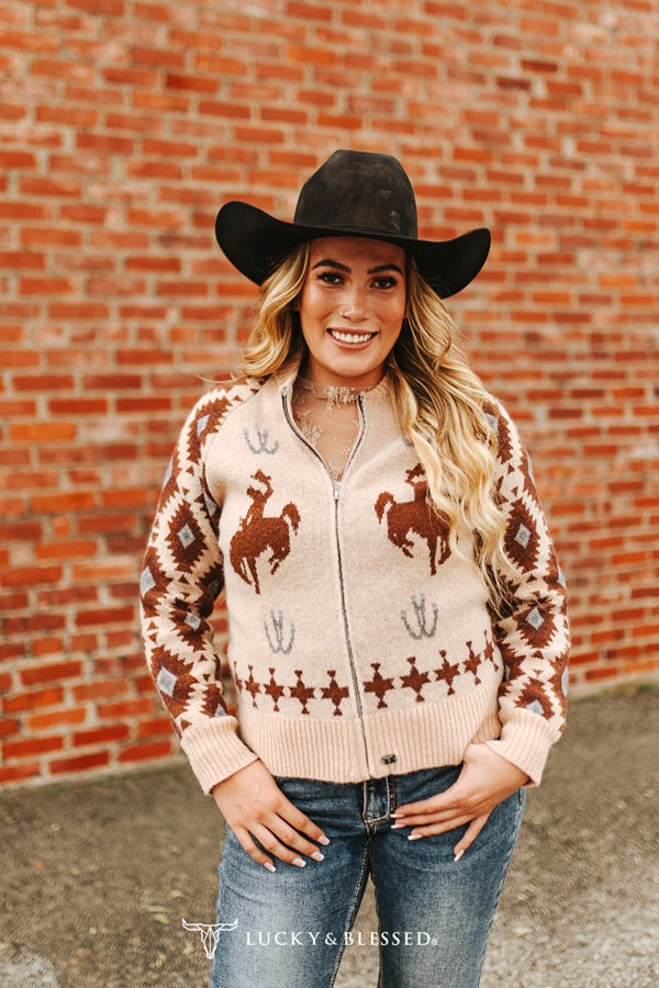 Kickin Broncho Zip Up Sweater By Lucky & Blessed