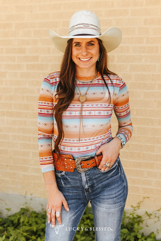 Orange Turquoise Aztec Mesh By L&B