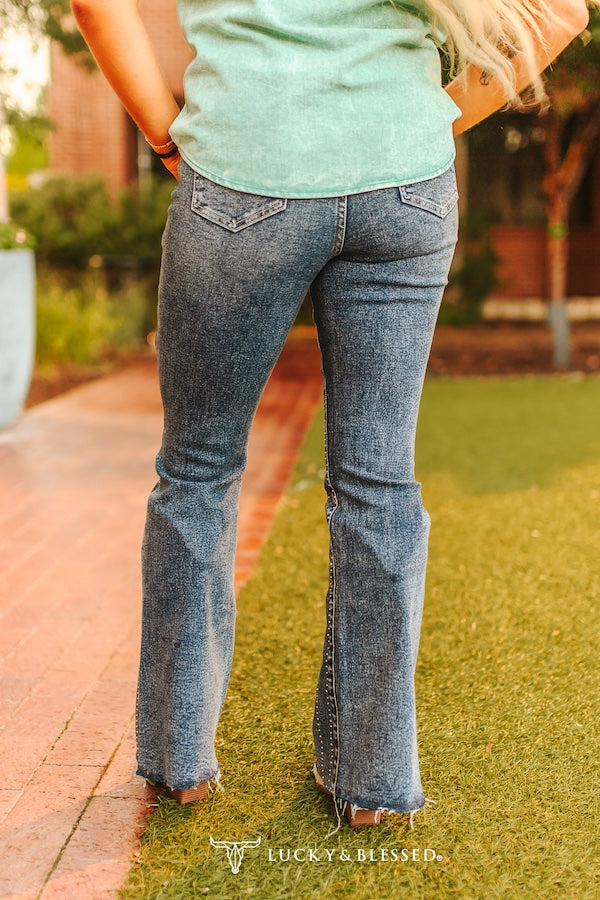 Vintage Rhinestone Studded Flare Jeans By L&B
