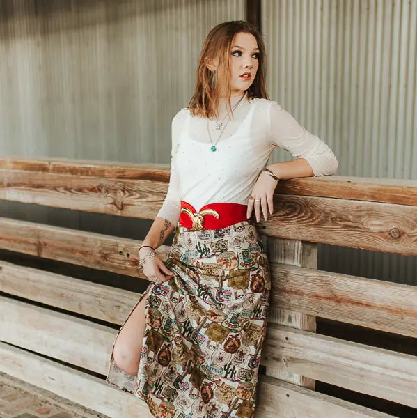Western Collage High Waisted Skirt By L&B