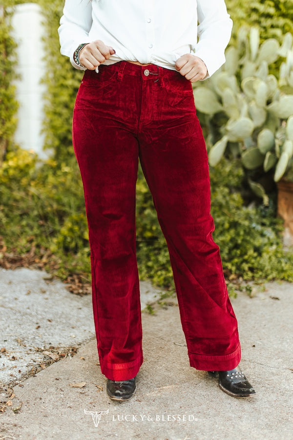 Wine Corduroy Mid Rise Trouser Stretch Jeans By L&B