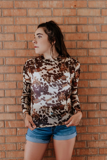 Cowhide Buckaroo LS Mesh Top