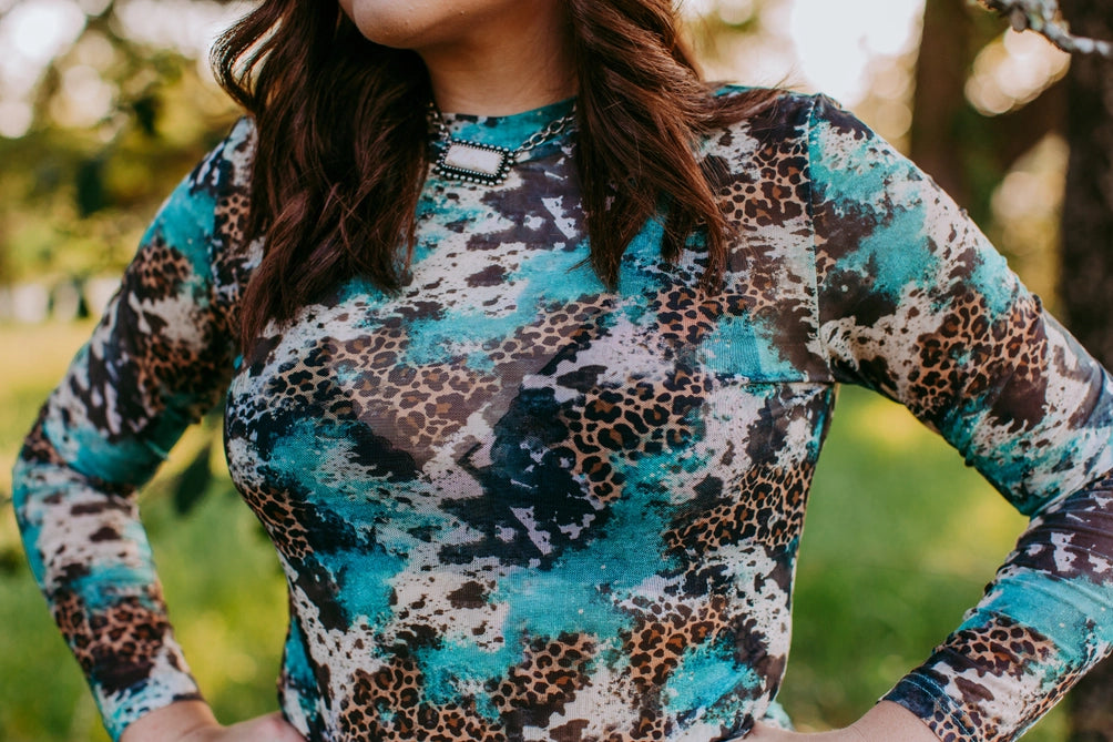 Leopard Cow LS Mesh Top
