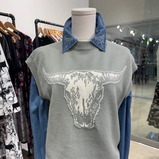 Sage Skull Western Sweater Vest