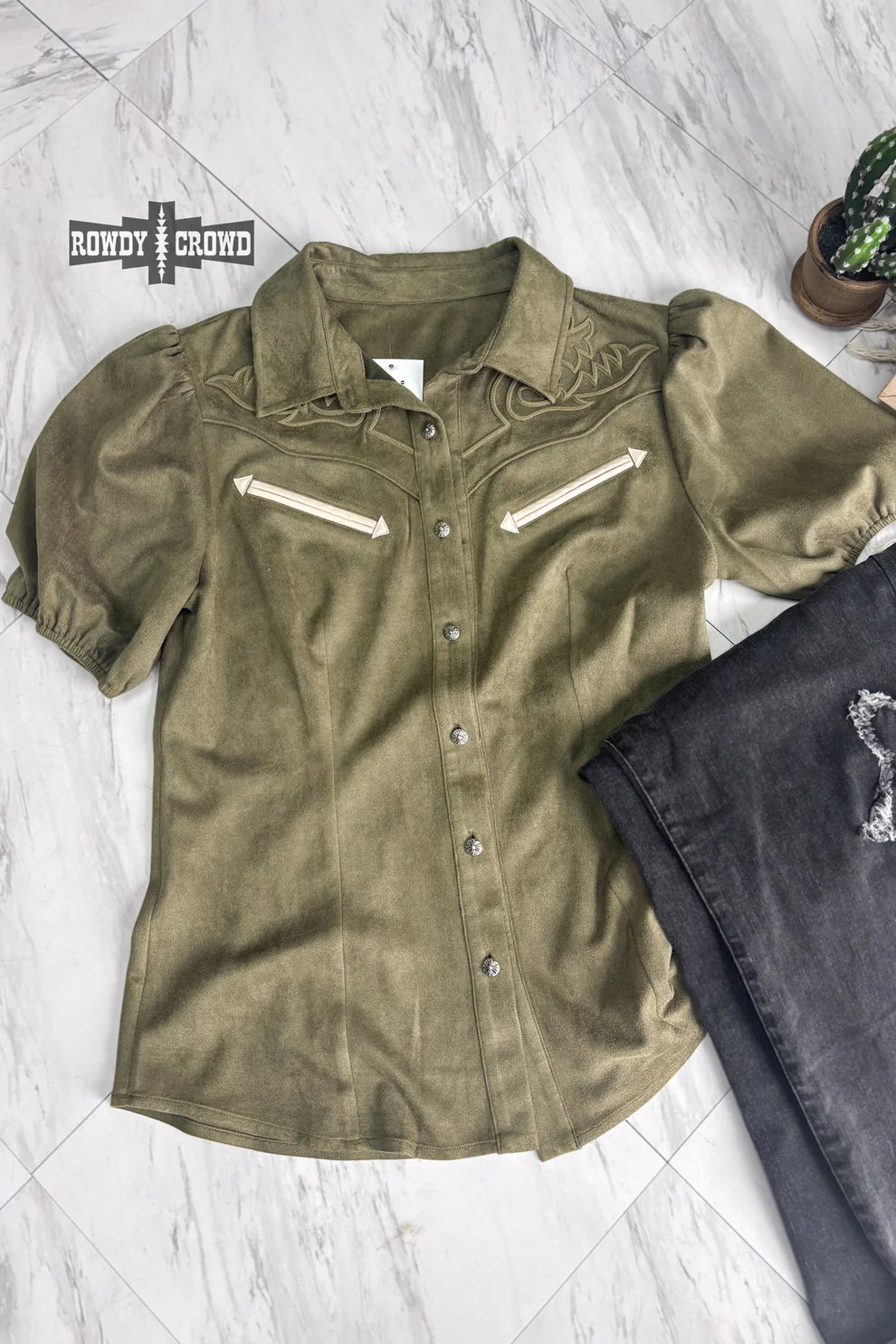 Calaboose Olive Top By Rowdy Crowd