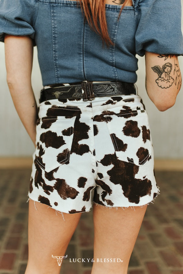 Brown Cowhide Denim Shorts By L&B