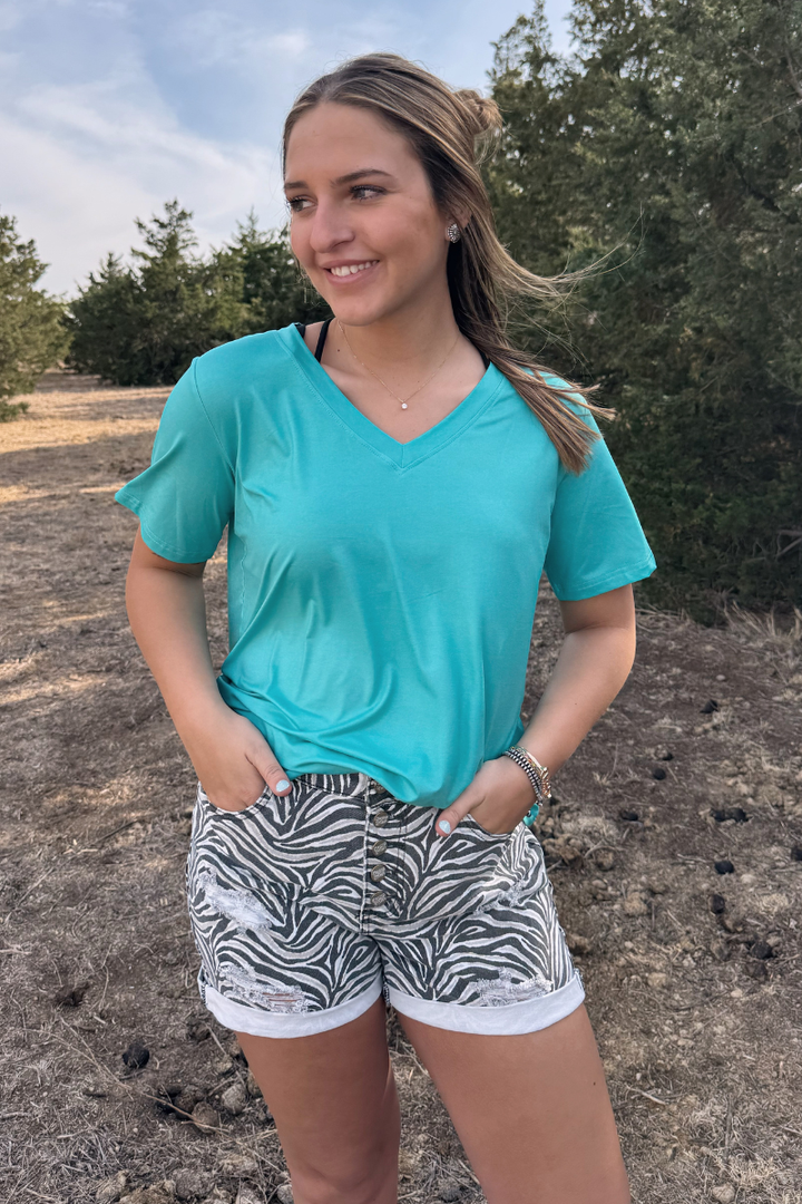 Simple Sterling Turquoise V-Neck Shirt By Sterling Kreek