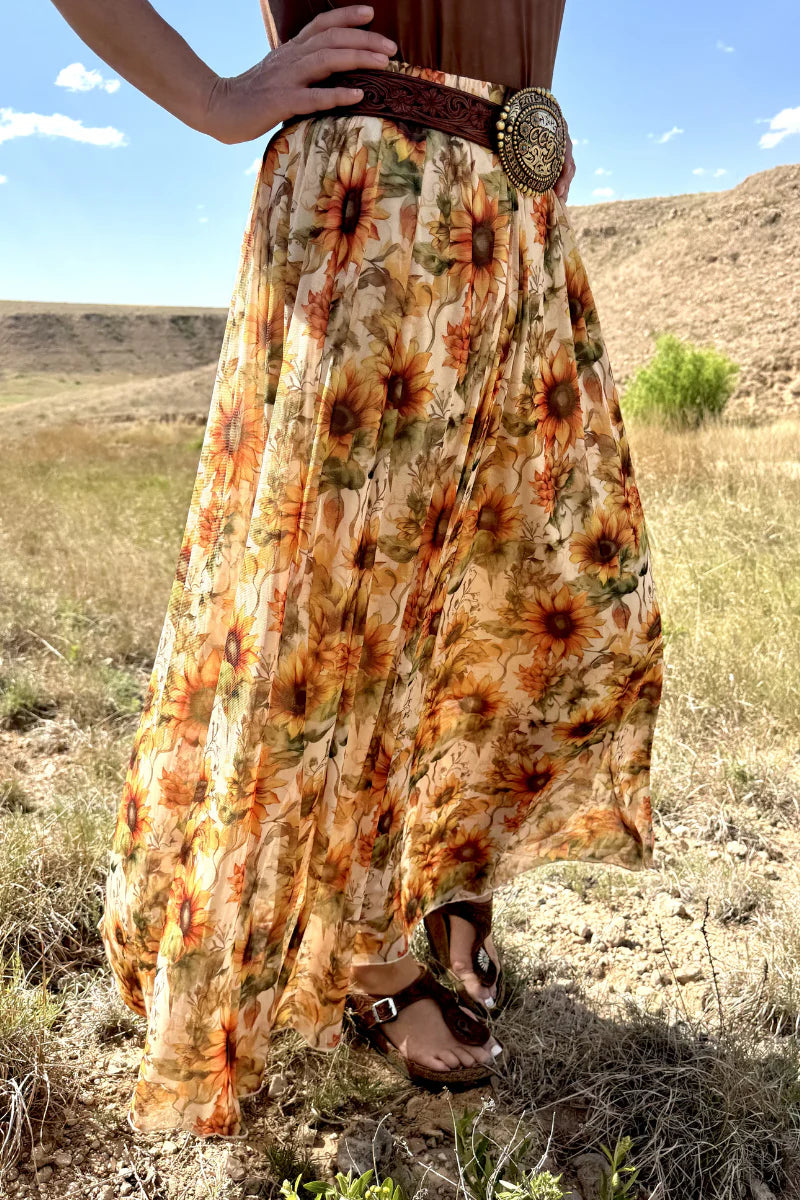 Golden Sunflower Maxi Skirt By Sterling Kreek