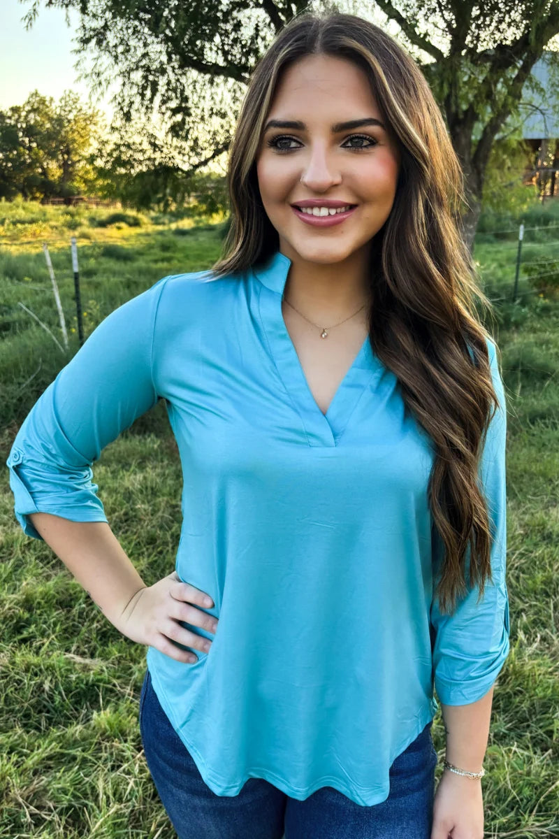 Klassic Charm Dusty Blue Top By Sterling Kreek