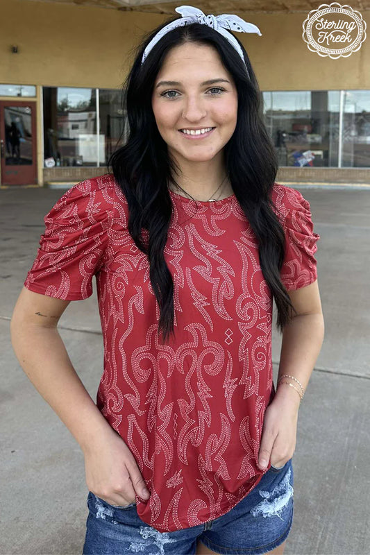 Stitched Out Top Red By Sterling Kreek