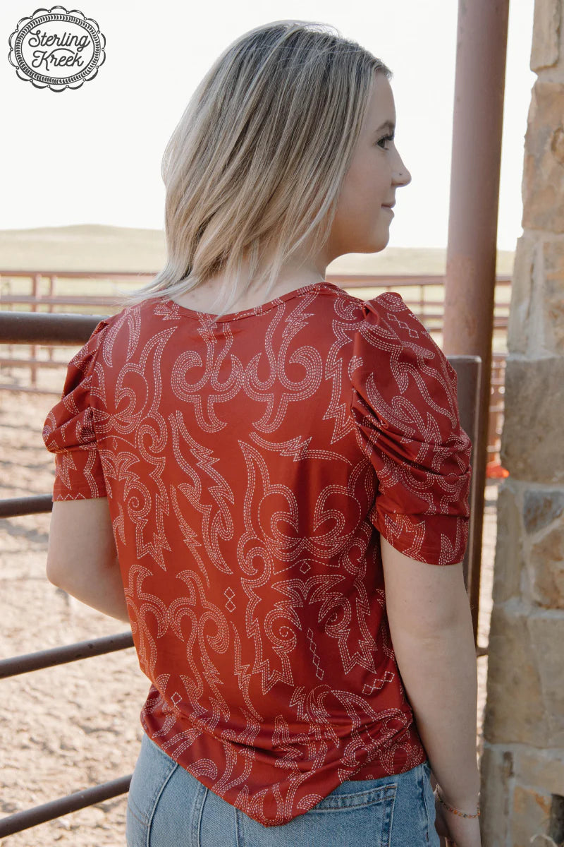 Stitched Out Top Red By Sterling Kreek
